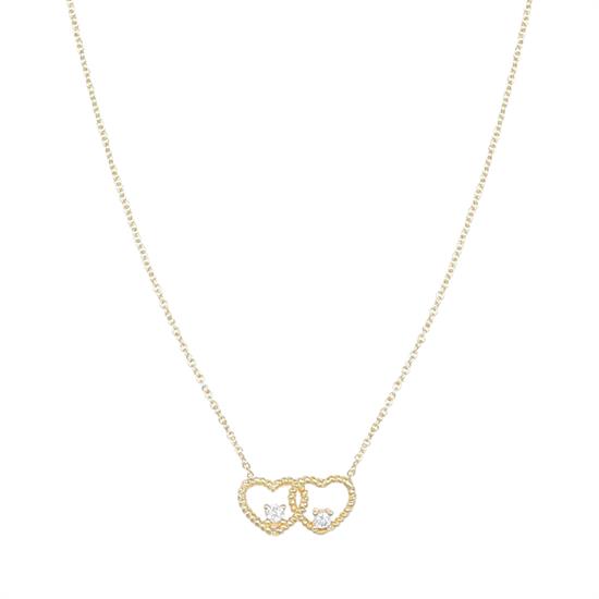 COLLANA DOPPIO CUORE LAVORATO CON ZIRCONE IN ARGENTO 925°/°°