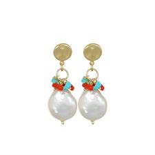 ORECCHINO PENDENTE PERLA BAROCCA,CORALLO,AULITE IN ARGENTO 925°/°°