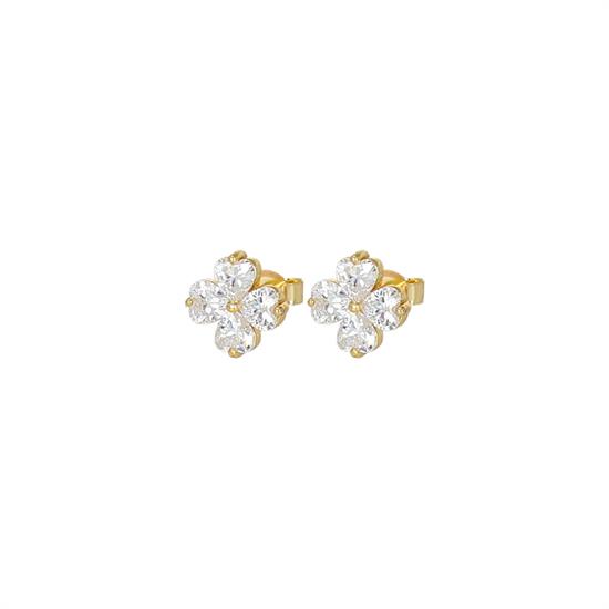 ORECCHINO FIORE QUATTRO PETALI CUORI ZIRCONATI IN ARGENTO 925°/°°