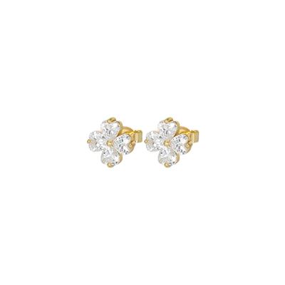 ORECCHINO FIORE QUATTRO PETALI CUORI ZIRCONATI IN ARGENTO 925°/°°
