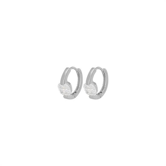 ORECCHINO CERCHIETTO LISCIO CON OVALE ZIRCONE IN ARGENTO 925°/°°