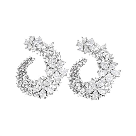 ORECCHINO BIG VIRGOLA CON FIORI ZIRCONATI MIX IN ARGENTO 925°/°°