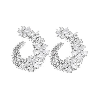 ORECCHINO BIG VIRGOLA CON FIORI ZIRCONATI MIX IN ARGENTO 925°/°°