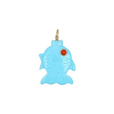 PENDENTE PESCE CARPA OCCHIO DI GATTO IN ARGENTO 925°/°°