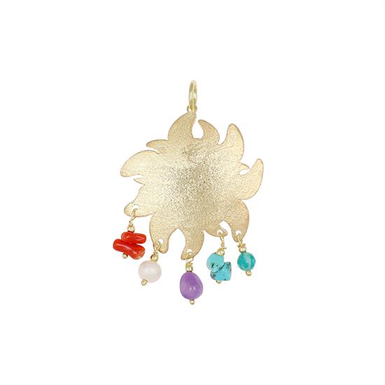 PENDENTE SOLE DIAMANTATO SCAGLIE TURCHESE CORALLO ARGENTO 925°/°°