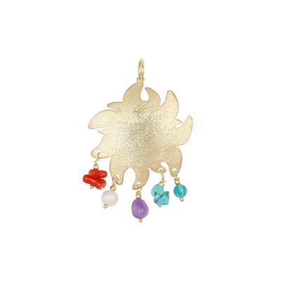 PENDENTE SOLE DIAMANTATO SCAGLIE TURCHESE CORALLO ARGENTO 925°/°°