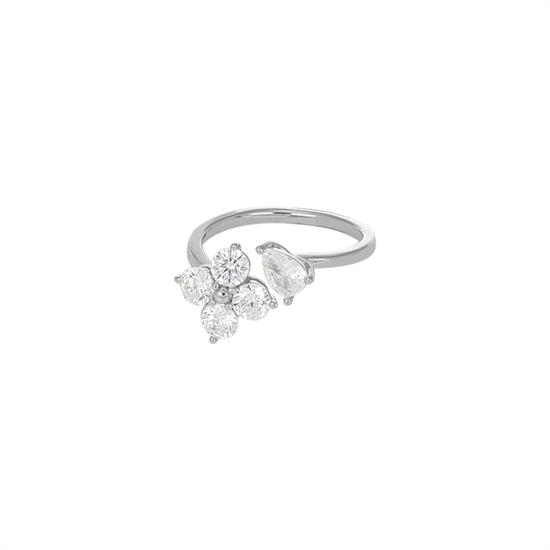 ANELLO COTRARIE FIORE QUATTRO PETALI CUORI GOCCIA CZ ARGENTO 925°/°°