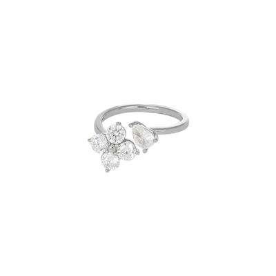 ANELLO COTRARIE FIORE QUATTRO PETALI CUORI GOCCIA CZ ARGENTO 925°/°°