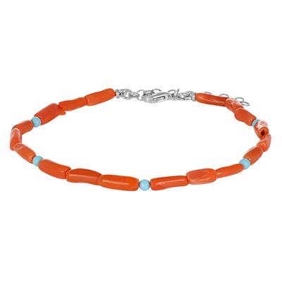 BRACCIALE UOMO TUBETTI DI CORALLO E PASTA TURCHESE ARGENTO 925°/°°