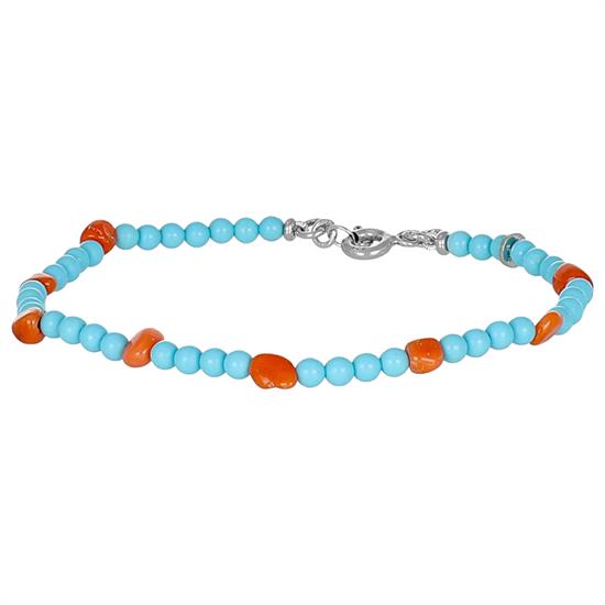 BRACCIALE UOMO PASTA DI TURCHESE E SASSI DI CORALLO ARGENTO 925°/°°
