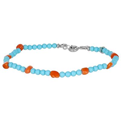 BRACCIALE UOMO PASTA DI TURCHESE E SASSI DI CORALLO ARGENTO 925°/°°