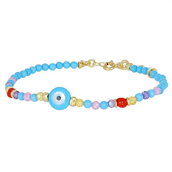 BRACCIALE PASTA DI TURCHESE CORALLO OCCHIO TURC. IN ARGENTO 925°/°°