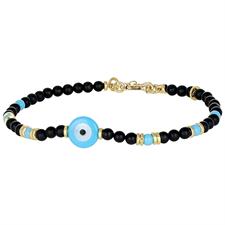 BRACCIALE ONICE E PASTA DI TURCHESE OCCHIO TURC. IN ARGENTO 925°/°°