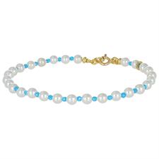 BRACCIALE  MADREPERLA 4MM ALTERNATA ZIRCONI 2MM IN ARGENTO 925°/°°