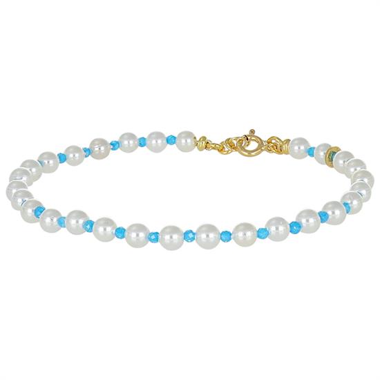 BRACCIALE  MADREPERLA 4MM ALTERNATA ZIRCONI 2MM IN ARGENTO 925°/°°
