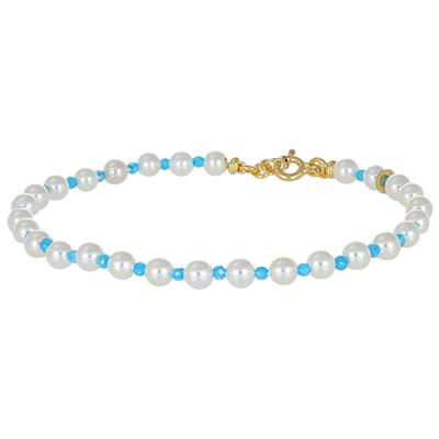 BRACCIALE  MADREPERLA 4MM ALTERNATA ZIRCONI 2MM IN ARGENTO 925°/°°