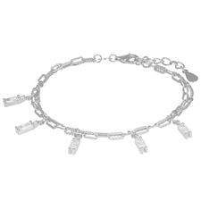 BRACCIALE DOPPIA CATENA LAVORATA BAGUETTE PENDENTI ARGENTO 925 °/°°