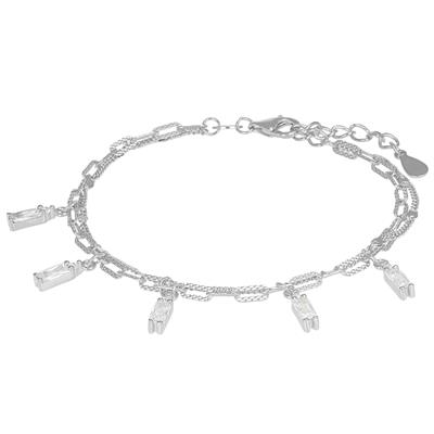 BRACCIALE DOPPIA CATENA LAVORATA BAGUETTE PENDENTI ARGENTO 925 °/°°