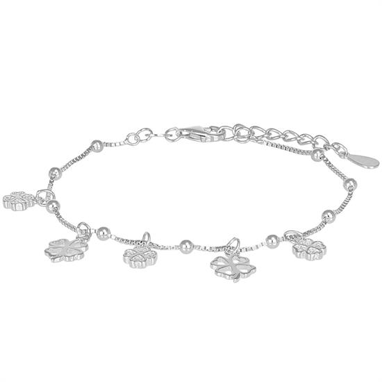 BRACCIALE CATENA MOD ROSARIO E QUADRIFOGLI ZIRCONATI ARGENTO 925°/°°