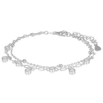 BRACCIALE DOPPIA CATENA CON ZIRCONI PENDENTE IN ARGENTO 925°/°°