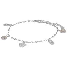 BRACCIALE PENDENTI FIORI MIX COLOR E OVALI ZIRCONI ARGENTO 925 °/°°