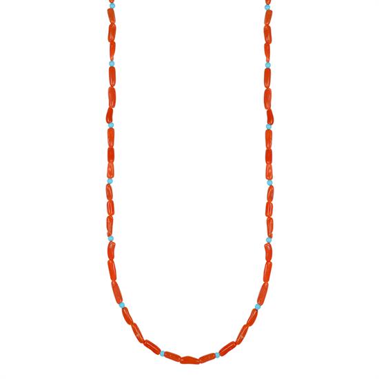 COLLANA UOMO TUBETTI DI CORALLO E PASTA DI TURCHESE ARGENTO 925°/°°