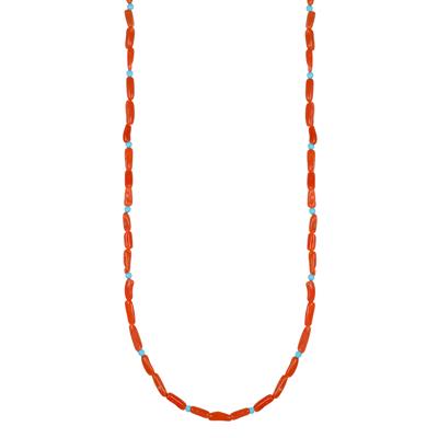 COLLANA UOMO TUBETTI DI CORALLO E PASTA DI TURCHESE ARGENTO 925°/°°