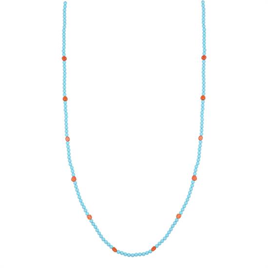 COLLANA UOMO PASTA DI TURCHESE E SASSI DI CORALLO IN ARGENTO 925°/°°