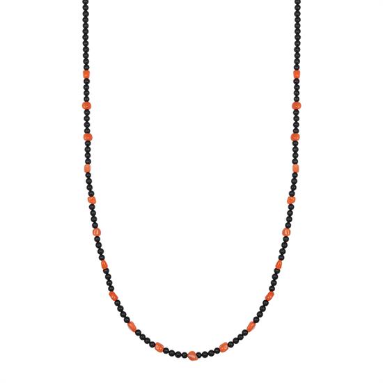 COLLANA UOMO ONICE E SASSI DI CORALLO IN ARGENTO 925°/°°
