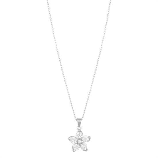COLLANA FIORE BIG PETALI ZIRCONATI PUNTE LISCE IN ARGENTO 925°/°°