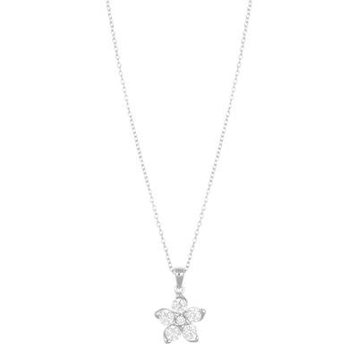 COLLANA FIORE BIG PETALI ZIRCONATI PUNTE LISCE IN ARGENTO 925°/°°