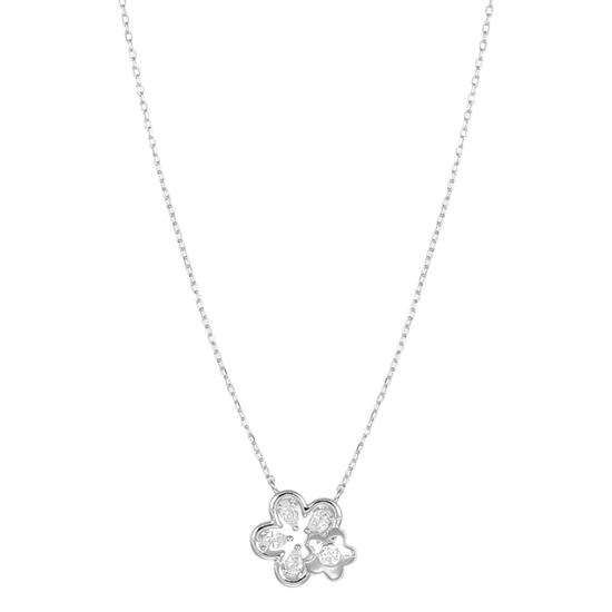 COLLANA QUADRIFOGLIO E FIORELLINO RILIEVO ZIRCONATO ARGENTO 925°/°°