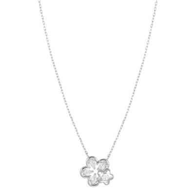 COLLANA QUADRIFOGLIO E FIORELLINO RILIEVO ZIRCONATO ARGENTO 925°/°°