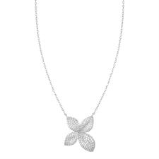 COLLANA FIORE BIG QUATTRO PETALI ZIRCONATI IN ARGENTO 925°/°°
