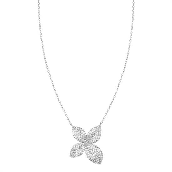 COLLANA FIORE BIG QUATTRO PETALI ZIRCONATI IN ARGENTO 925°/°°
