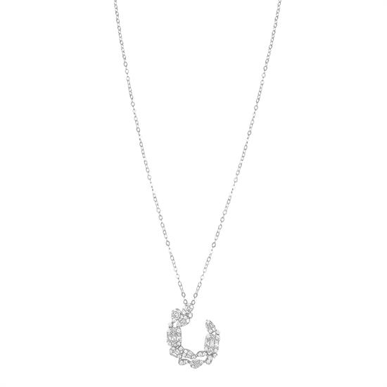 COLLANA PENDENTE MEZZO OVALE MIX ZIRCONI IN ARGENTO 925°/°°