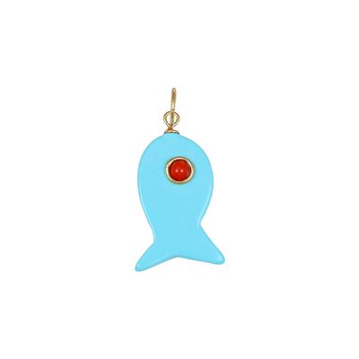 PENDENTE PESCE PIATTO PIETRA 3CM IN ARGENTO 925°/°°