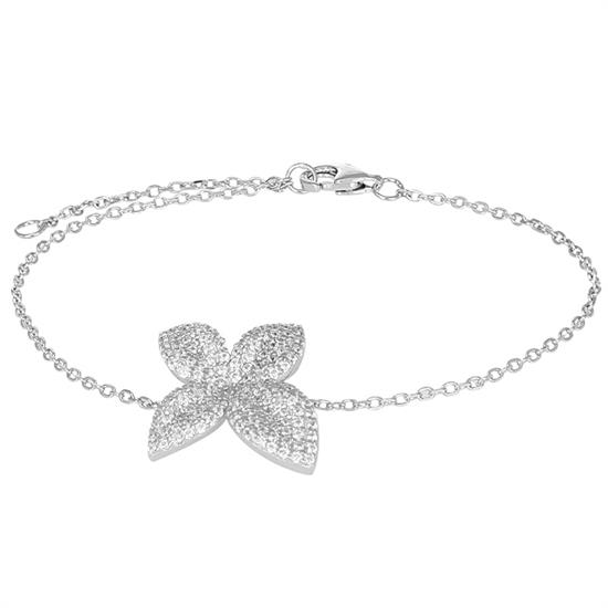 BRACCIALE FIORE QUATTRO PETALI PASSANTE ZIRCONATO IN ARGENTO 925°/°°