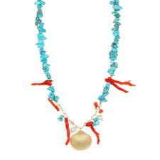 COLLANA SCAGLIE TURCHESE CORALLO CONCHIGLIA DIAMANT. ARGENTO 925°/°°