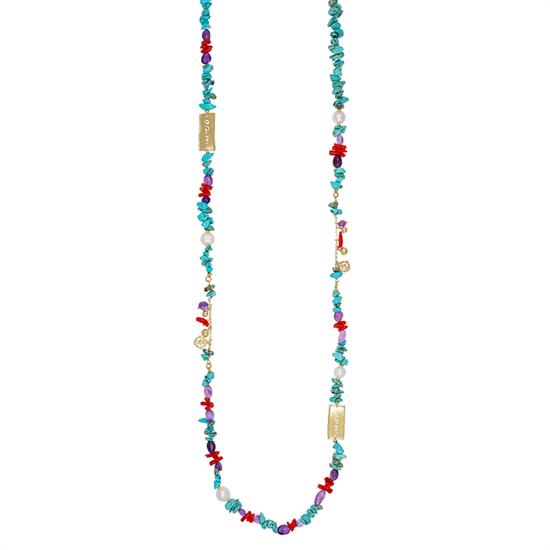 COLLANA CORALLO,SCAGLIE TURCHESE,PERLE SEMILAVORATI ARGENTO 925°/°°