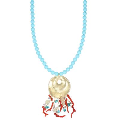 COLLANA PASTA TURCHESE 6MM TONDO DIAMANTATO CORALLO ARGENTO 925°/°°