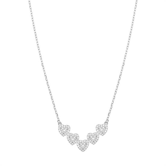 COLLANA BARRETTA CUORICINI A PUNTA ZIRCONATI IN ARGENTO 925°/°°