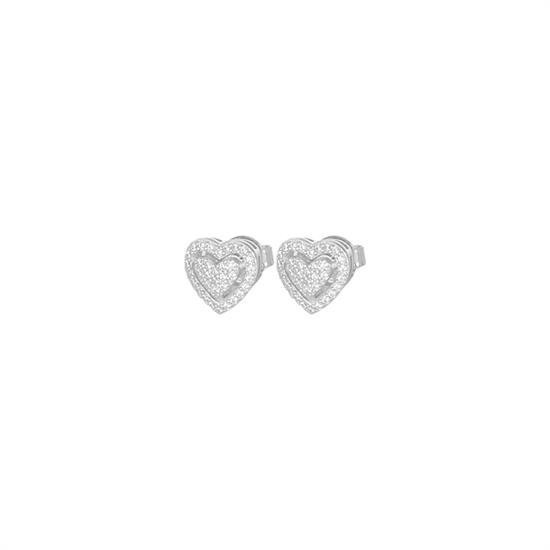 ORECCHINO CUORE PIENO CON BORDO ZIRCONATO IN ARGENTO 925°/°°