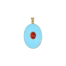 PENDENTE P.TRURCHESE OVALE CON SPOLA CORALLO IN ARGENTO 925°/°°