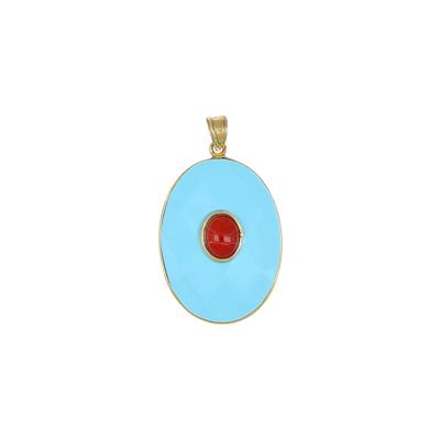 PENDENTE P.TRURCHESE OVALE CON SPOLA CORALLO IN ARGENTO 925°/°°