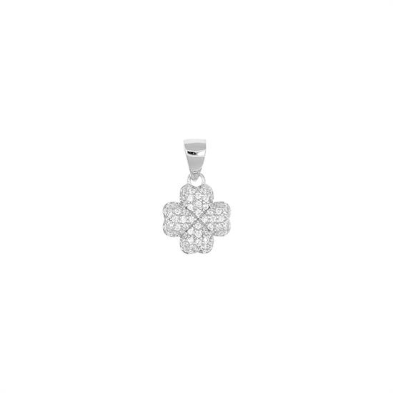 PENDENTE QUADRIFOGLIO BOMBATO ZIRCONATO IN ARGENTO 925°/°°